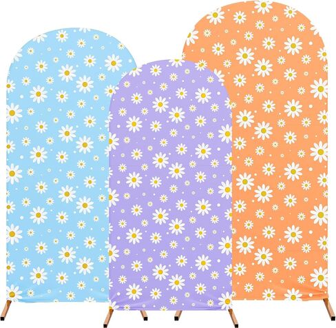 Daisy Theme Arch Backdrop Cover Set of 3 Orange Arch Covers Blue Spandex Stretch Purple Backdrop Stand 4ft, 5ft, 6ft for Wedding Birthday Banquet Ceremony Decoration in Saudi Arabia