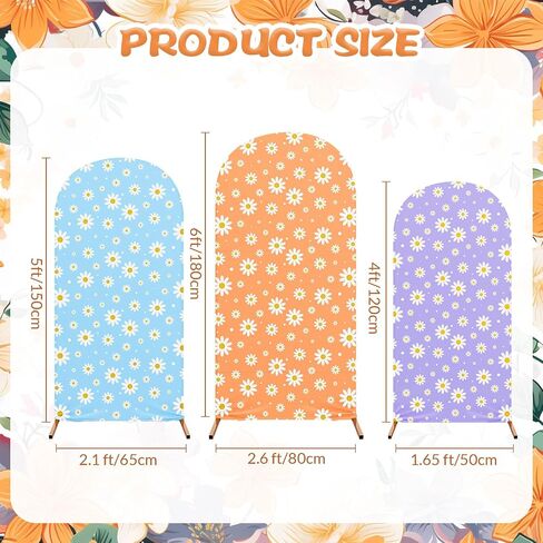 Daisy Theme Arch Backdrop Cover Set of 3 Orange Arch Covers Blue Spandex Stretch Purple Backdrop Stand 4ft, 5ft, 6ft for Wedding Birthday Banquet Ceremony Decoration in Saudi Arabia