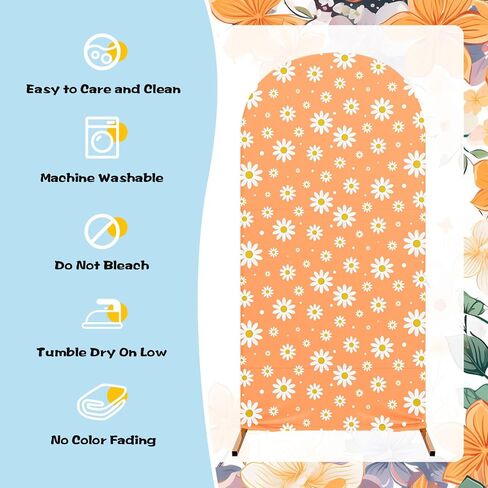Daisy Theme Arch Backdrop Cover Set of 3 Orange Arch Covers Blue Spandex Stretch Purple Backdrop Stand 4ft, 5ft, 6ft for Wedding Birthday Banquet Ceremony Decoration in Saudi Arabia