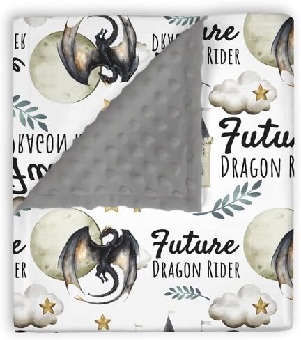 Mink Baby Boys Blankets Future Dragon Rider, Whimsical Black Castle Moon Cloud Star Double Layer Dotted Backing Receiving Swaddle, Newborn Infant Toddler Nursery Crib Bedding Shower Gift 30x40 in Saudi Arabia