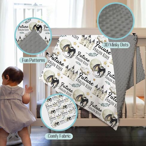 Mink Baby Boys Blankets Future Dragon Rider, Whimsical Black Castle Moon Cloud Star Double Layer Dotted Backing Receiving Swaddle, Newborn Infant Toddler Nursery Crib Bedding Shower Gift 30x40 in Saudi Arabia