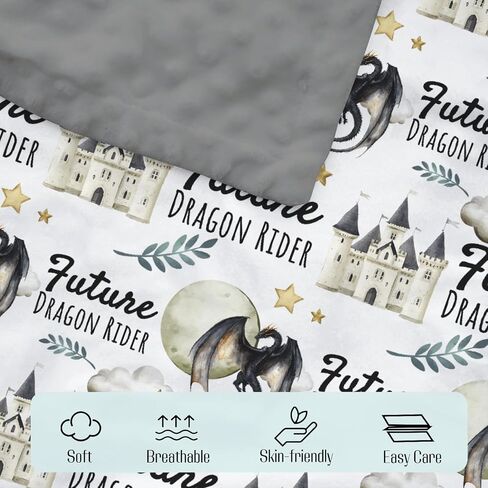 Mink Baby Boys Blankets Future Dragon Rider, Whimsical Black Castle Moon Cloud Star Double Layer Dotted Backing Receiving Swaddle, Newborn Infant Toddler Nursery Crib Bedding Shower Gift 30x40 in Saudi Arabia