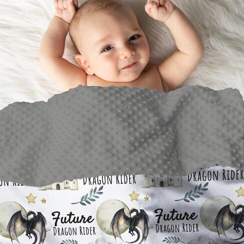Mink Baby Boys Blankets Future Dragon Rider, Whimsical Black Castle Moon Cloud Star Double Layer Dotted Backing Receiving Swaddle, Newborn Infant Toddler Nursery Crib Bedding Shower Gift 30x40 in Saudi Arabia