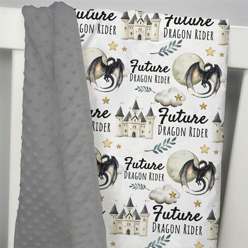 Mink Baby Boys Blankets Future Dragon Rider, Whimsical Black Castle Moon Cloud Star Double Layer Dotted Backing Receiving Swaddle, Newborn Infant Toddler Nursery Crib Bedding Shower Gift 30x40 in Saudi Arabia