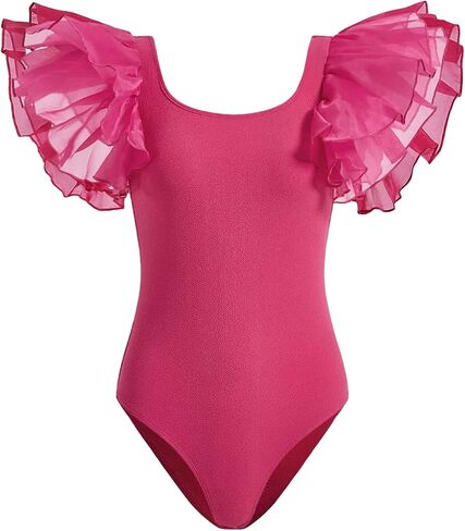 WDIRARA Girl's Scoop Neck Layered Ruffle Short Sleeve Cute Party Bodysuit in Saudi Arabia