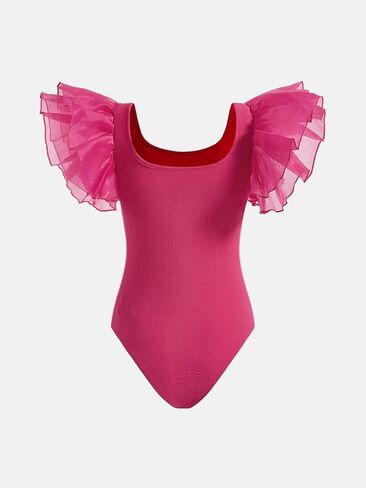 WDIRARA Girl's Scoop Neck Layered Ruffle Short Sleeve Cute Party Bodysuit in Saudi Arabia