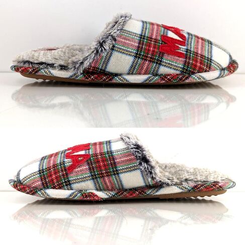 MAMA ELF Slippers Soft Slip On Faux Fur Christmas Red Plaid White Warm Fuzzy Indoor Shoes Womens in Saudi Arabia