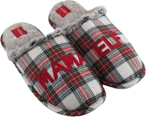 MAMA ELF Slippers Soft Slip On Faux Fur Christmas Red Plaid White Warm Fuzzy Indoor Shoes Womens in Saudi Arabia