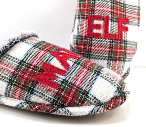 MAMA ELF Slippers Soft Slip On Faux Fur Christmas Red Plaid White Warm Fuzzy Indoor Shoes Womens in Saudi Arabia