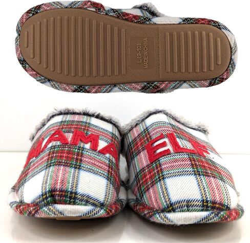 MAMA ELF Slippers Soft Slip On Faux Fur Christmas Red Plaid White Warm Fuzzy Indoor Shoes Womens in Saudi Arabia