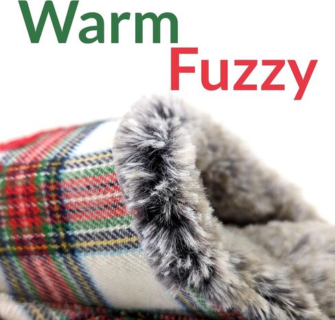 MAMA ELF Slippers Soft Slip On Faux Fur Christmas Red Plaid White Warm Fuzzy Indoor Shoes Womens in Saudi Arabia