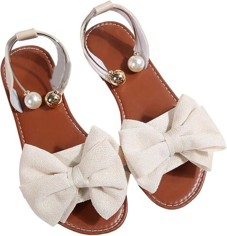 GORGLITTER Women's Bow Pearls Flat Sandals Metallic Ankle Strap Open Toe Dressy Slide Shoes in Saudi Arabia