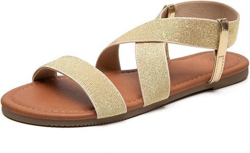 Women's Flat Sandals - Dressy Summer Open Toe Sandals, Elastic Strappy Sandals, Cute Wide Fit Sandals for Women, Sandalias Para Mujer in Saudi Arabia
