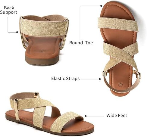 Women's Flat Sandals - Dressy Summer Open Toe Sandals, Elastic Strappy Sandals, Cute Wide Fit Sandals for Women, Sandalias Para Mujer in Saudi Arabia
