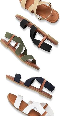 Women's Flat Sandals - Dressy Summer Open Toe Sandals, Elastic Strappy Sandals, Cute Wide Fit Sandals for Women, Sandalias Para Mujer in Saudi Arabia