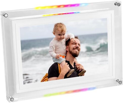 إطار صورة رقمي PUSOKEI مقاس 10.1 بوصة، إطار صور إلكتروني مقاس 1280 × 800 مع ضوء LED ديناميكي، مستشعر الجاذبية المدمج، ذاكرة 8 جيجابايت، تدوير تلقائي، USB2.0 مشاركة الصور ومقاطع الفيديو (أكريليك) in Kuwait