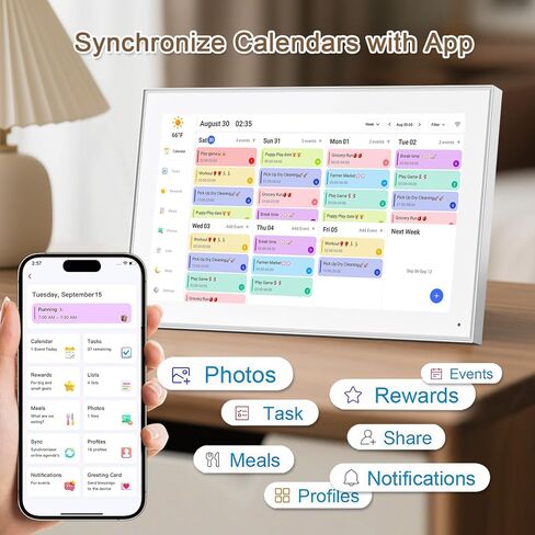 تقويم رقمي ومخطط مهام مقاس 10.1 بوصة، شاشة تفاعلية ذكية تعمل باللمس لجداول العائلة، قابلة للتركيب على الحائط والمكتب، وظيفة إطار الصور الرقمية، رائعة لتنظيم تقويم 2025 الخاص بك in Kuwait