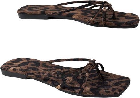 WDIRARA Women's Leopard Flip Flops Square Open Toe Strappy Thong Sandals Flats Slides Sandals in Saudi Arabia