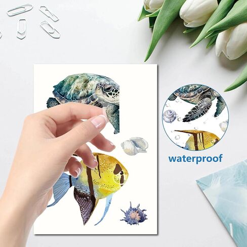 CRASPIRE 8 Sheets Sea Life Window Decals Stickers Ocean 3D Turtle Seahorse Starfish Coral Shell Summer Wall Clings Sticker PVC Self-Adhesive Peel and Stick for Bathroom Home Nursery Bedroom Bathroom in Saudi Arabia