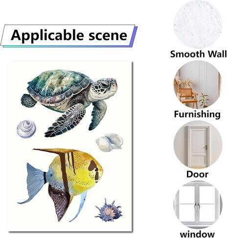 CRASPIRE 8 Sheets Sea Life Window Decals Stickers Ocean 3D Turtle Seahorse Starfish Coral Shell Summer Wall Clings Sticker PVC Self-Adhesive Peel and Stick for Bathroom Home Nursery Bedroom Bathroom in Saudi Arabia