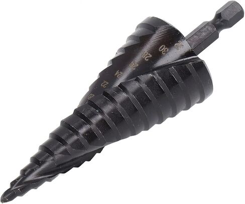 Step Drill HSS Hex Shank Tool, Spiral Groove Pagoda Hole Reamer for Black Metal, and Shockproof, Double Groove Design for Speed and Control, Applicable for Drills with High in Saudi Arabia