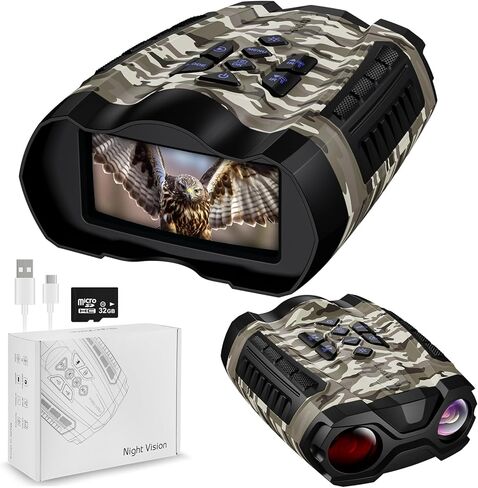 نظارات رؤية ليلية، مناظير رؤية ليلية 4K للبالغين مع شاشة HD 3.5 بوصة، بطاقة TF سعة 32 جيجابايت للصور والفيديو، 9 تروس بالأشعة تحت الحمراء وتكبير رقمي 10X لعشاق الهواء الطلق ومراقبي الحيوانات in Kuwait