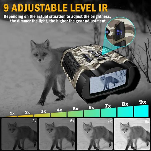 نظارات رؤية ليلية، مناظير رؤية ليلية 4K للبالغين مع شاشة HD 3.5 بوصة، بطاقة TF سعة 32 جيجابايت للصور والفيديو، 9 تروس بالأشعة تحت الحمراء وتكبير رقمي 10X لعشاق الهواء الطلق ومراقبي الحيوانات in Kuwait
