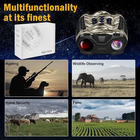 نظارات رؤية ليلية، مناظير رؤية ليلية 4K للبالغين مع شاشة HD 3.5 بوصة، بطاقة TF سعة 32 جيجابايت للصور والفيديو، 9 تروس بالأشعة تحت الحمراء وتكبير رقمي 10X لعشاق الهواء الطلق ومراقبي الحيوانات in Kuwait