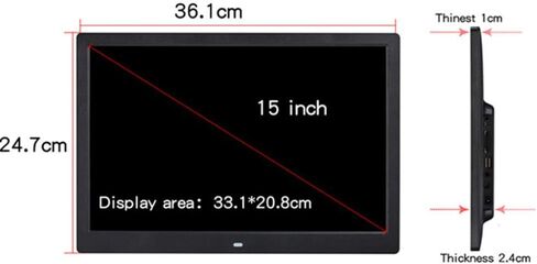 إطار صور رقمي 15.4 بوصة 1280 * 800 دقة عالية 16:9 شاشة FHD IPS إطارات صور رقمية / مشغل موسيقى / فيديو منبه مؤقت تشغيل/إيقاف تلقائي، جهاز تحكم عن بعد، أسود-15 (أسود 15) in Kuwait