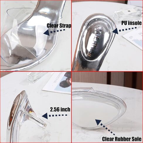 Women's Transparent Strap Clear Heels Fashion Sexy Round Open Toe Slip On Kitten Heel Sandals Mules Comfortable Casual Prom Party Wedding Dress Pump in Saudi Arabia