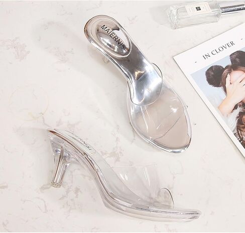 Women's Transparent Strap Clear Heels Fashion Sexy Round Open Toe Slip On Kitten Heel Sandals Mules Comfortable Casual Prom Party Wedding Dress Pump in Saudi Arabia