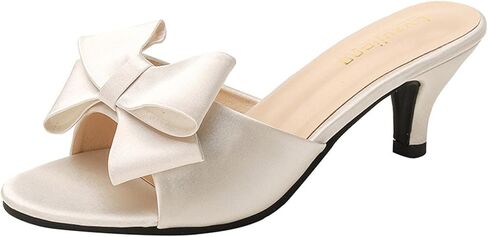 Women's Satin Kitten Heel Sandals Sexy Bow Open Toe Low Heel Mules Summer Slip-On Backless Party Wedding Prom Dress Shoes in Kuwait
