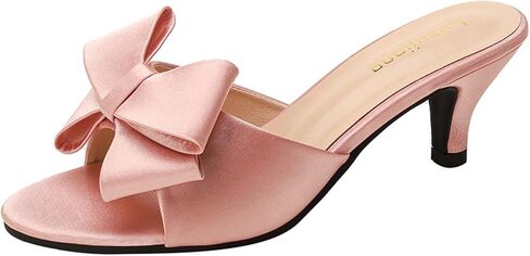 Women's Satin Kitten Heel Sandals Sexy Bow Open Toe Low Heel Mules Summer Slip-On Backless Party Wedding Prom Dress Shoes in Kuwait