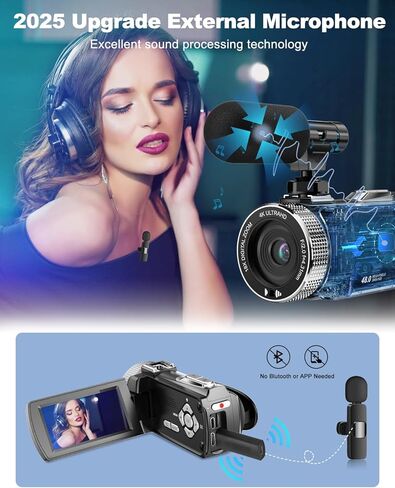 كاميرا فيديو Rawiemy كاميرا فيديو بدقة 4K بدقة 48 ميجابكسل و30 إطارًا في الثانية لليوتيوب مع ميكروفون لاسلكي وميكروفون خارجي وكاميرات فيديو للتصوير مع بطاقة SD سعة 32 جيجابايت وبطاريتين in Saudi Arabia