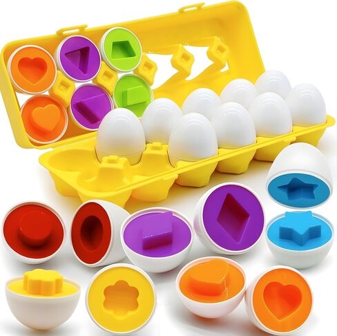 Matching Eggs for Toddlers 1-3, 12 Pcs Set Shape Sorter Puzzle Color Sorting Learning Fine Motor Skills Game, Sensory Educational Montessori Toys Gift for 1 2 3 Year Old Kids Baby Boys Girls in Kuwait