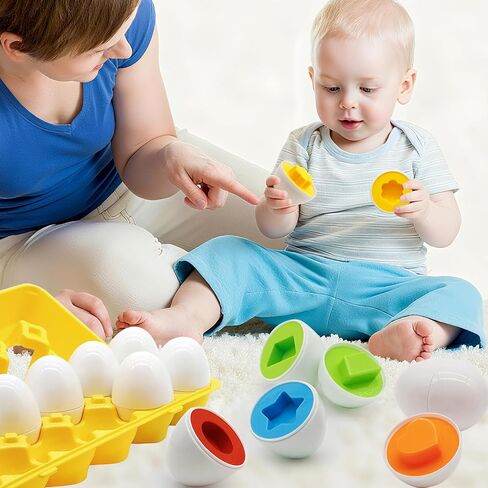 Matching Eggs for Toddlers 1-3, 12 Pcs Set Shape Sorter Puzzle Color Sorting Learning Fine Motor Skills Game, Sensory Educational Montessori Toys Gift for 1 2 3 Year Old Kids Baby Boys Girls in Kuwait