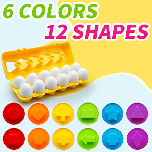 Matching Eggs for Toddlers 1-3, 12 Pcs Set Shape Sorter Puzzle Color Sorting Learning Fine Motor Skills Game, Sensory Educational Montessori Toys Gift for 1 2 3 Year Old Kids Baby Boys Girls in Kuwait
