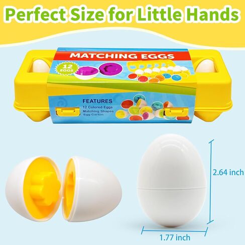 Matching Eggs for Toddlers 1-3, 12 Pcs Set Shape Sorter Puzzle Color Sorting Learning Fine Motor Skills Game, Sensory Educational Montessori Toys Gift for 1 2 3 Year Old Kids Baby Boys Girls in Kuwait