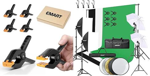 EMART 8.5 x 10 ft Backdrop Support System, with Lighting Kit, with 12 pcs Heavy Duty Muslin Spring Clamps in Saudi Arabia