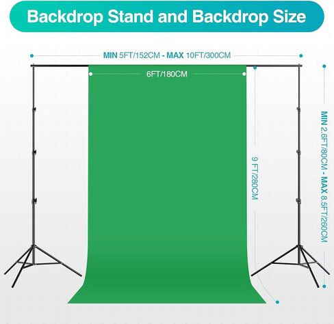 EMART 8.5 x 10 ft Backdrop Support System, with Lighting Kit, with 12 pcs Heavy Duty Muslin Spring Clamps in Saudi Arabia