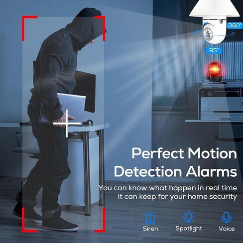 5GHz WiFi Light Bulb Cam | 1080P HD, Auto Motion Tracking, Color Night Vision, Built-in Siren & Two-Way Talk for Indoor Monitoring in Saudi Arabia