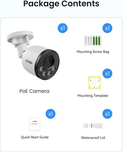 ZOSI 4K PoE Add on Security Camera,8MP Indoor Outdoor Bullet CCTV Surveillance IP Camera with Person Vehicle Detection,One-Way Audio,Metal Housing,Only Compatible with Same Brand 8MP/4K POE NVR in Saudi Arabia