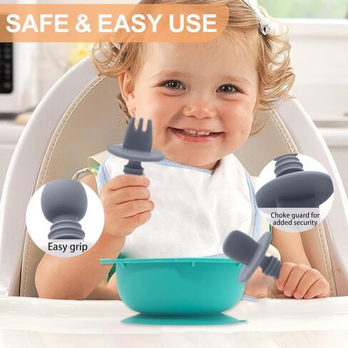 5 قطع ملاعق أطفال للتغذية الذاتية من عمر 6 أشهر فما فوق، مجموعة شوكة وملعقة للأطفال الصغار، ملاعق سيليكون للأطفال، ملاعق فطام الأطفال، المرحلة الأولى لتدريب الأطفال على التغذية الذاتية in Kuwait