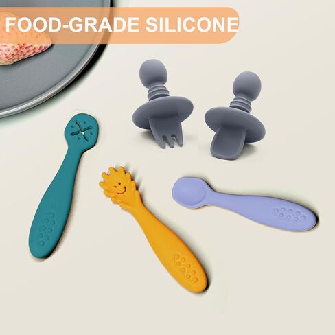 5 قطع ملاعق أطفال للتغذية الذاتية من عمر 6 أشهر فما فوق، مجموعة شوكة وملعقة للأطفال الصغار، ملاعق سيليكون للأطفال، ملاعق فطام الأطفال، المرحلة الأولى لتدريب الأطفال على التغذية الذاتية in Kuwait