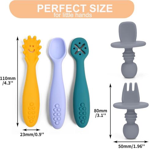 5 قطع ملاعق أطفال للتغذية الذاتية من عمر 6 أشهر فما فوق، مجموعة شوكة وملعقة للأطفال الصغار، ملاعق سيليكون للأطفال، ملاعق فطام الأطفال، المرحلة الأولى لتدريب الأطفال على التغذية الذاتية in Kuwait