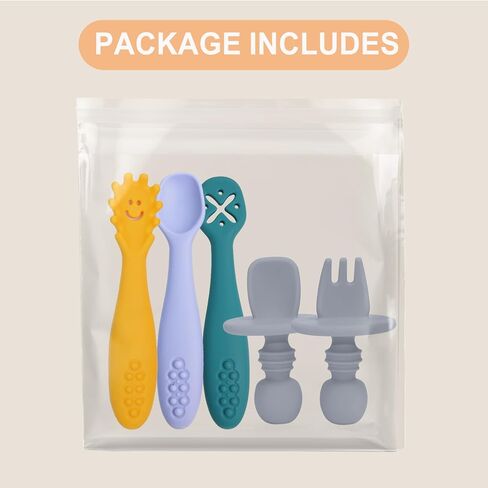5 قطع ملاعق أطفال للتغذية الذاتية من عمر 6 أشهر فما فوق، مجموعة شوكة وملعقة للأطفال الصغار، ملاعق سيليكون للأطفال، ملاعق فطام الأطفال، المرحلة الأولى لتدريب الأطفال على التغذية الذاتية in Kuwait