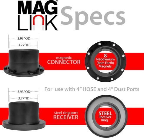 MagLink Starter Kit with Magnetic Dust Collection Fittings for 4 Inch Ports, 4 Inch Dust Collector Hose, Quick Connect Hose Between Woodworking Machines in Saudi Arabia