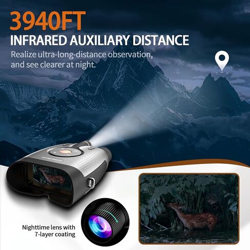 مناظير رؤية ليلية بدقة 4K فائقة الدقة مع التقاط صور وفيديو بالألوان الكاملة بدقة 52 ميجابكسل، ونطاق عرض 3940 قدمًا، وواي فاي والتحكم في التطبيقات مع بطاقة تخزين سعة 64 جيجابايت للتخييم والصيد والأمن in Kuwait
