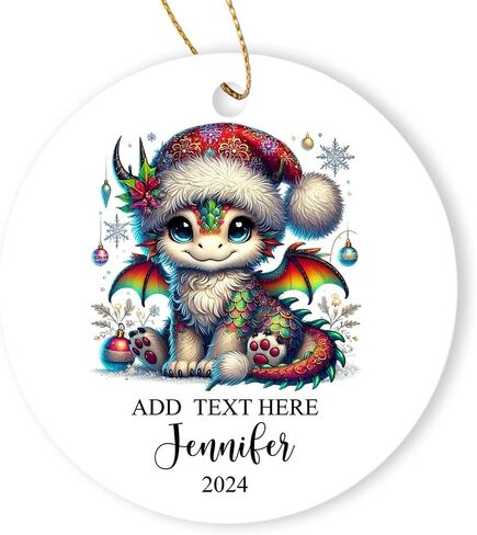 Custom Dragon Christmas Ornament 2025, Cute Dragon Ornaments for Christmas Tree, Personalized Baby Animal Santa Hat Xmas Ornament, Gift for Babies, Kids, Family, Custom Name Christmas Decor in Saudi Arabia