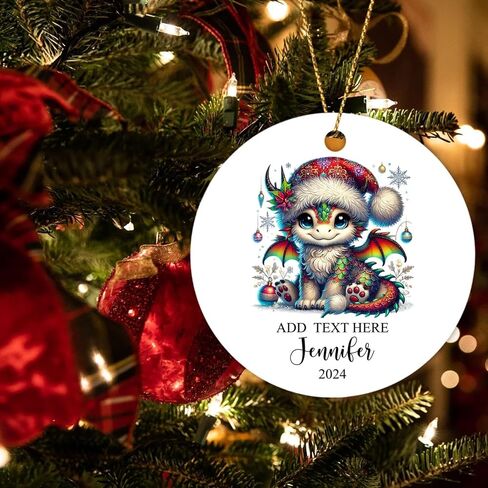 Custom Dragon Christmas Ornament 2025, Cute Dragon Ornaments for Christmas Tree, Personalized Baby Animal Santa Hat Xmas Ornament, Gift for Babies, Kids, Family, Custom Name Christmas Decor in Saudi Arabia